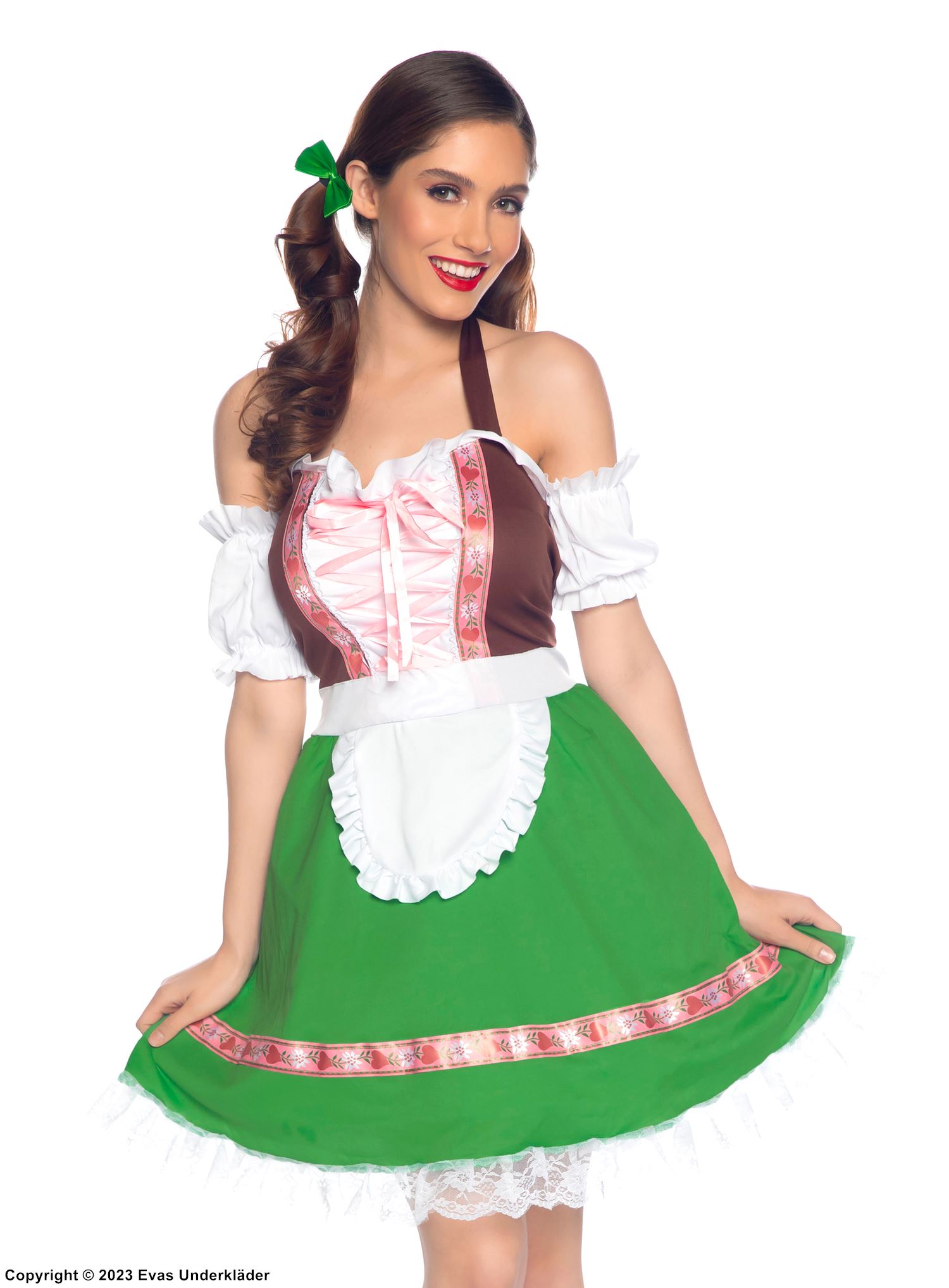 Oktoberfest waitress, costume dress, lacing, off shoulder, apron